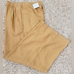 Women's American Eagle Elastic Waist Pants  Camel Wide Leg Linen Blend Pockets M